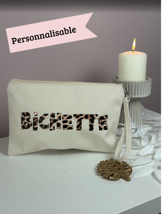 Pochette “Bichette” avec dragonne – Coton épais – Personnalisable