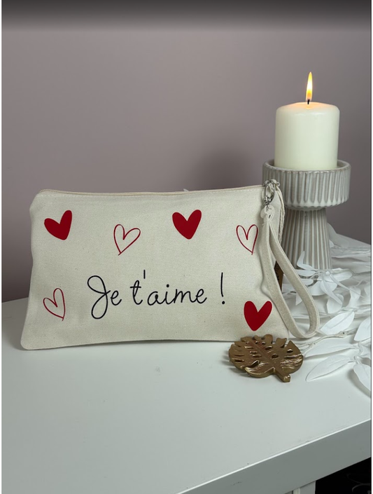 Pochette “Je t’aime” avec dragonne – 2 modèles – Coton épais