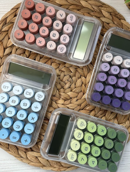 Calculatrice transparente design rond – Accessoire pratique et esthétique pour bureau, budget et papeterie
