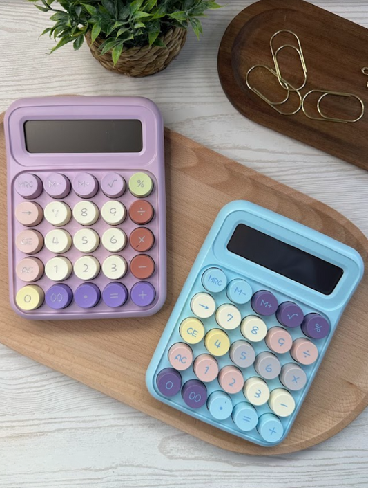 Calculatrice pastel multicolore – Accessoire kawaii et pratique pour bureau, budget et papeterie