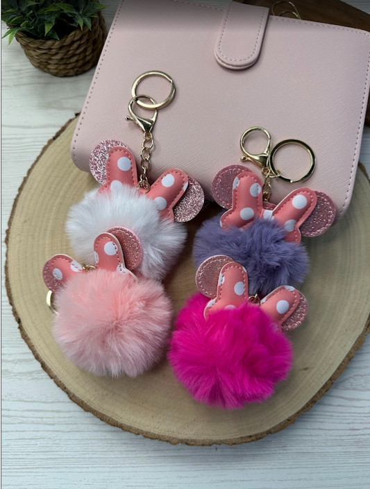 Porte-clés pompon oreilles à paillettes | Accessoire kawaii pour sac, trousse ou classeur budget