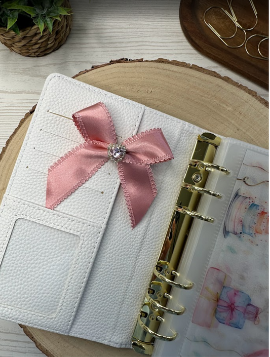 Pince nœud rose avec strass scintillant | Accessoire décoratif élégant pour classeur budget, planner ou carnet