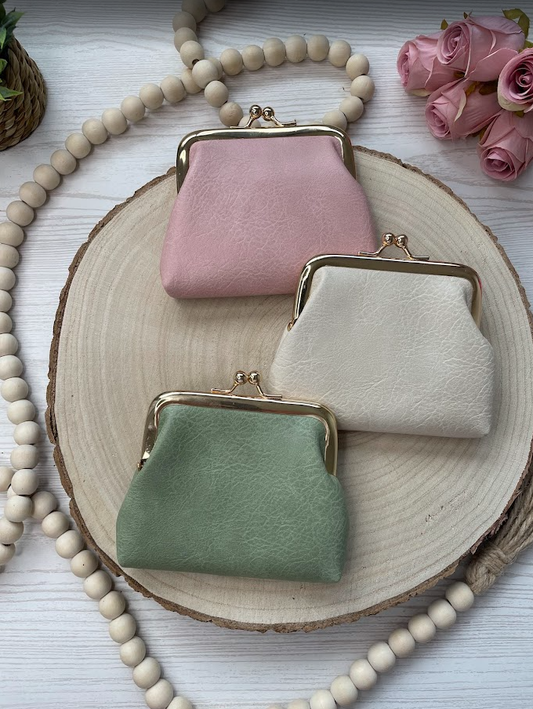 Porte-monnaie rétro à clip – Rose, Blanc ou Vert Sauge